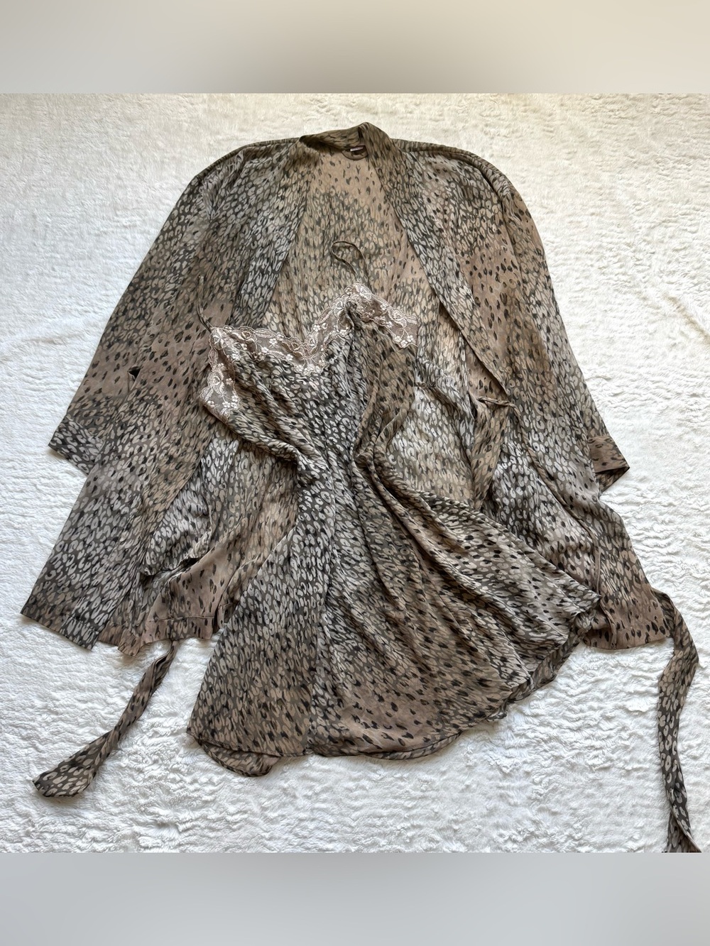 Vtg Y2K Victorias Secret Leopard Slip Dress Robe Set L Mob Wife McBling 2000s